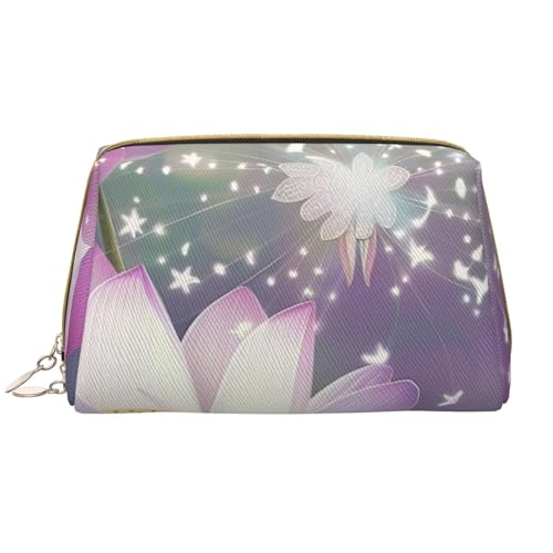 Make-up-Tasche für Damen, Motiv: asiatische Lotusblüte, tragbar, Leder, Reise-Reißverschluss, Kosmetiktasche, weiß, Einheitsgröße, Kosmetiktasche von BNVSADC