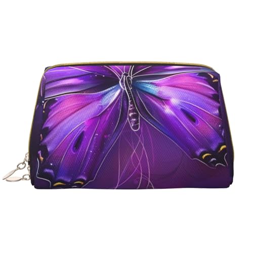 Make-up-Tasche für Damen, Motiv: violetter Schmetterling, tragbar, Leder, Reise-Reißverschluss, Kosmetiktasche, weiß, Einheitsgröße, Kosmetiktasche von BNVSADC