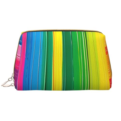Make-up-Tasche für Damen, Regenbogenfarben, gestreift, tragbar, Leder, Reise-Reißverschluss, Kosmetiktasche, weiß, Einheitsgröße, Kosmetiktasche von BNVSADC