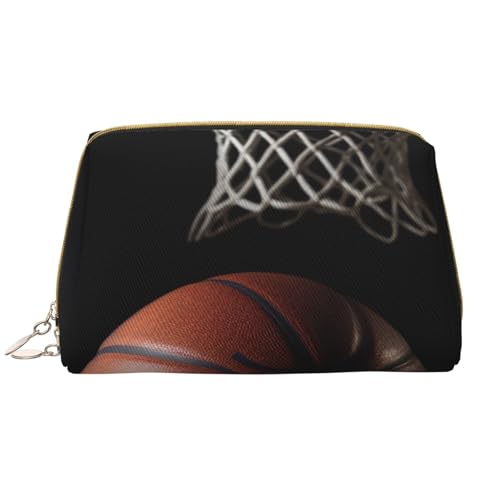 Make-up-Tasche für Damen, mit Basketball-Motiv, tragbar, Leder, Reise-Reißverschluss, Kosmetiktasche, weiß, Einheitsgröße, Kosmetiktasche von BNVSADC