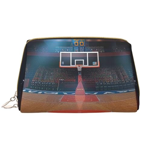 Make-up-Tasche für Damen, mit Basketball-Motiv, tragbar, Leder, Reise-Reißverschluss, Kosmetiktasche, weiß, Einheitsgröße, Kosmetiktasche von BNVSADC