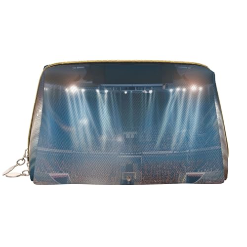 Make-up-Tasche für Damen, mit Basketball-Motiv, tragbar, Leder, Reise-Reißverschluss, Kosmetiktasche, weiß, Einheitsgröße, Kosmetiktasche von BNVSADC