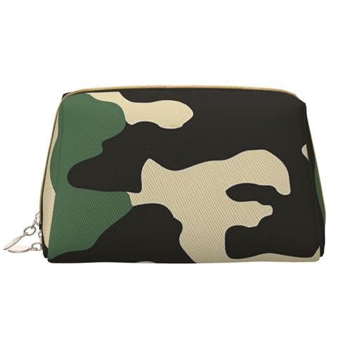 Make-up-Tasche für Damen, mit Camouflage-Muster, tragbar, Leder, Reise-Reißverschluss, Kosmetiktasche, weiß, Einheitsgröße, Kosmetiktasche von BNVSADC