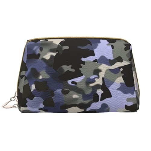 Make-up-Tasche für Damen, mit Camouflage-Muster, tragbar, Leder, Reise-Reißverschluss, Kosmetiktasche, weiß, Einheitsgröße, Kosmetiktasche von BNVSADC