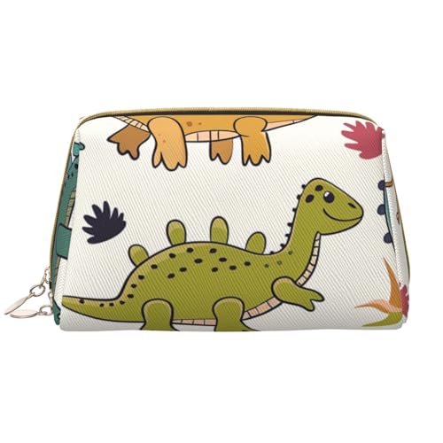 Make-up-Tasche für Damen, mit Dinosaurier-Muster, tragbar, Leder, Reise-Reißverschluss, Kosmetiktasche, weiß, Einheitsgröße, Kosmetiktasche von BNVSADC