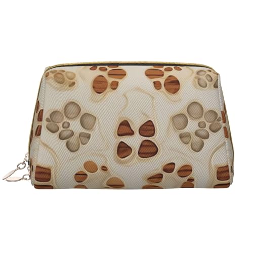 Make-up-Tasche für Damen, mit Knochen- und Pfotenabdruck, tragbar, Leder, Reise-Reißverschluss, Kosmetiktasche, weiß, Einheitsgröße, Kosmetiktasche von BNVSADC