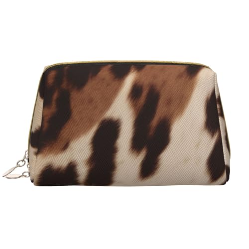 Make-up-Tasche für Damen, mit Kuhfell-Aufdruck, tragbar, Leder, Reise-Reißverschluss, Kosmetiktasche, weiß, Einheitsgröße, Kosmetiktasche von BNVSADC