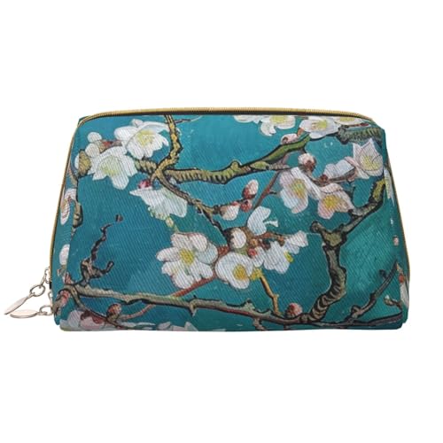 Make-up-Tasche für Damen, mit Mandelblüten-Motiv, tragbar, Leder, Reise-Reißverschluss, Kosmetiktasche, weiß, Einheitsgröße, Kosmetiktasche von BNVSADC