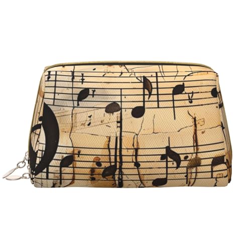 Make-up-Tasche für Damen, mit Musiknoten-Aufdruck, tragbar, Leder, Reise-Reißverschluss, Kosmetiktasche, weiß, Einheitsgröße, Kosmetiktasche von BNVSADC