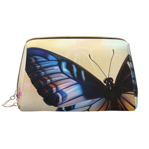 Make-up-Tasche für Damen, mit Schmetterlings-Design, tragbar, Leder, Reise-Reißverschluss, Kosmetiktasche, weiß, Einheitsgröße, Kosmetiktasche von BNVSADC