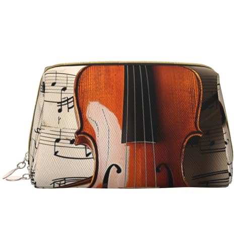 Make-up-Tasche für Damen, mit Violinennoten bedruckt, tragbar, Leder, Reise-Kosmetiktasche, mit Reißverschluss, weiß, Einheitsgröße, Kosmetiktasche von BNVSADC