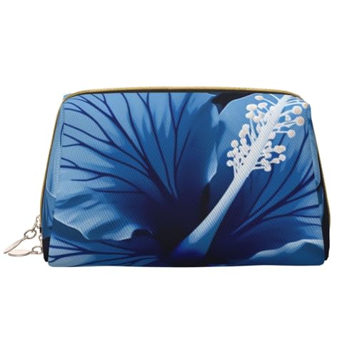 Make-up-Tasche für Damen, mit blauem Hibiskus, bedruckt, tragbar, Leder, Reise-Kosmetiktasche, Organizer, weiß, Einheitsgröße, Kosmetiktasche von BNVSADC
