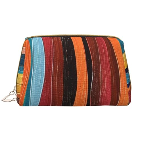Make-up-Tasche für Damen, mit bunten Streifen, tragbar, Leder, Reise-Reißverschluss, Kosmetiktasche, weiß, Einheitsgröße, Kosmetiktasche von BNVSADC