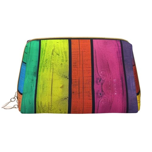 Make-up-Tasche für Damen, mit farbigem Holzhintergrund, tragbar, Leder, Reise-Reißverschluss, Kosmetiktasche, weiß, Einheitsgröße, Kosmetiktasche von BNVSADC