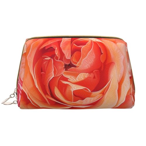 Make-up-Tasche für Damen, mit schönem Rosen-Aufdruck, tragbar, Leder, Reise-Reißverschluss, Kosmetiktasche, weiß, Einheitsgröße, Kosmetiktasche von BNVSADC