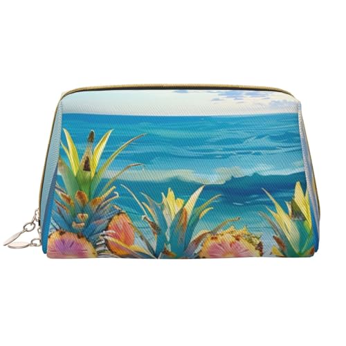 Make-up-Tasche mit Ananas-Motiv, für Damen, tragbar, Leder, Reise-Reißverschluss, Kosmetiktasche, weiß, Einheitsgröße, Kosmetiktasche von BNVSADC
