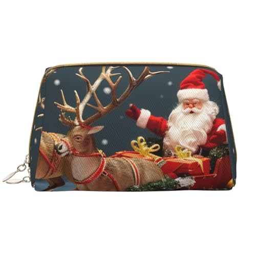 Make-up-Tasche mit Aufschrift "Merry Christmas", für Damen, tragbar, Leder, mit Reißverschluss, Kosmetiktasche, weiß, Einheitsgröße, Kosmetiktasche von BNVSADC