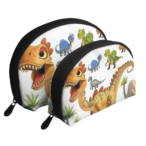 Make-up-Tasche mit Cartoon-Dinosaurier-Bildern, 2-teilig, tragbar, Reise-Kulturbeutel, Kosmetik-Organizer-Tasche für Damen, weiß, Einheitsgröße, Kosmetiktasche von BNVSADC