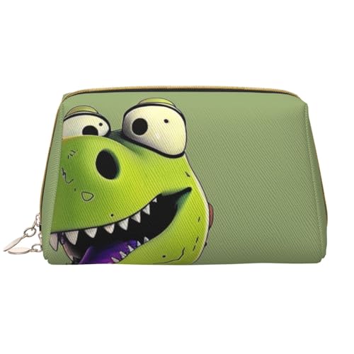 Make-up-Tasche mit Cartoon-Dinosaurier-Motiv, für Damen, tragbar, Leder, Make-up-Tasche, Reise-Kosmetiktasche, Organizer, weiß, Einheitsgröße, Kosmetiktasche von BNVSADC