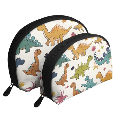 Make-up-Tasche mit Dinosaurier-Muster, 2-teilig, tragbar, Reise-Kulturbeutel, Kosmetik-Organizer-Tasche für Damen, weiß, Einheitsgröße, Kosmetiktasche von BNVSADC