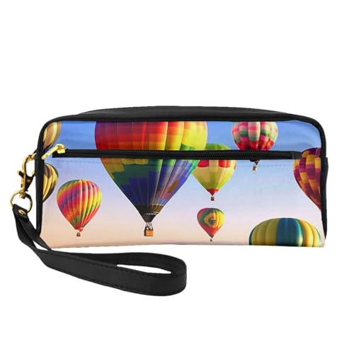 Make-up-Tasche mit Heißluftballons, bedrucktes Leder, mit Handschlaufe, tragbare Reise-Kulturbeutel, Kosmetik-Organizer-Tasche für Damen, Schwarz , Einheitsgröße, Kosmetiktasche von BNVSADC