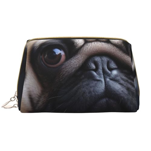 Make-up-Tasche mit Mops-Motiv, für Damen, tragbar, Leder, Reise-Reißverschluss, Kosmetiktasche, weiß, Einheitsgröße, Kosmetiktasche von BNVSADC