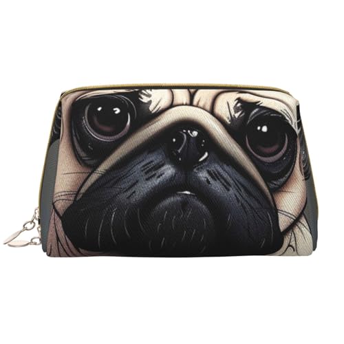 Make-up-Tasche mit Mops-Motiv, für Damen, tragbar, Leder, Reise-Reißverschluss, Kosmetiktasche, weiß, Einheitsgröße, Kosmetiktasche von BNVSADC