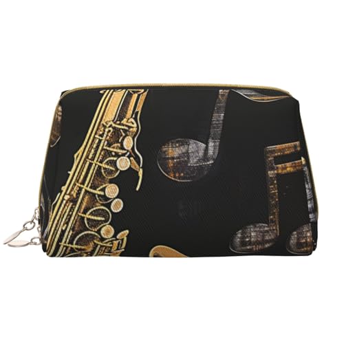 Make-up-Tasche mit Musiknoten-Aufdruck für Damen, tragbar, Leder, Reise-Kosmetiktasche, mit Reißverschluss, weiß, Einheitsgröße, Kosmetiktasche von BNVSADC