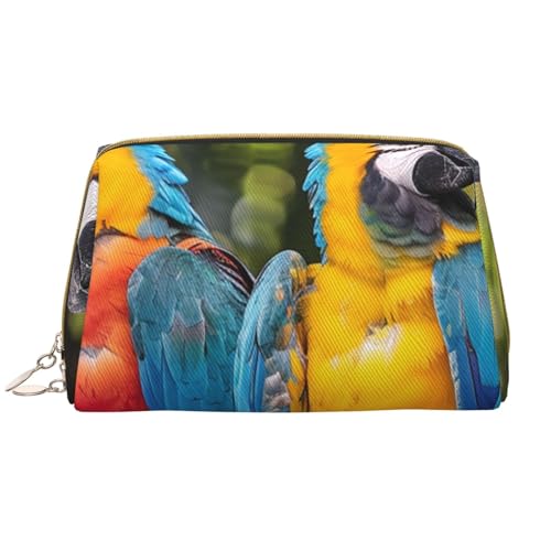 Make-up-Tasche mit Papageien-Motiv, für Damen, tragbar, Leder, Reise-Reißverschluss, Kosmetiktasche, weiß, Einheitsgröße, Kosmetiktasche von BNVSADC