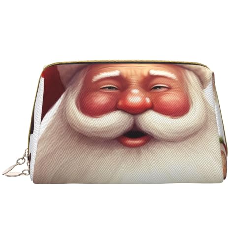 Make-up-Tasche mit Weihnachtsmann-Motiv, für Damen, tragbar, Leder, Reise-Reißverschluss, Kosmetiktasche, weiß, Einheitsgröße, Kosmetiktasche von BNVSADC