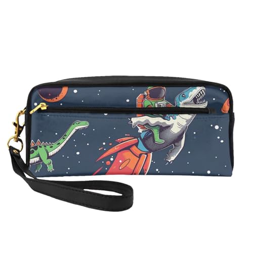 Make-up-Tasche mit lustigem Astronauten-Design, Motiv: niedlicher Dinosaurier, Rakete, aus Leder, mit Handschlaufe, tragbare Reise-Kulturbeutel, Kosmetik-Organizer-Tasche für Damen, Schwarz von BNVSADC