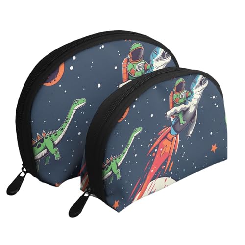 Make-up-Tasche mit lustigem Astronautenmotiv, Motiv: niedlicher Dinosaurier, Rakete, 2-teilig, tragbar, Reise-Kulturbeutel, Kosmetik-Organizer-Tasche für Damen, weiß, Einheitsgröße, Kosmetiktasche von BNVSADC