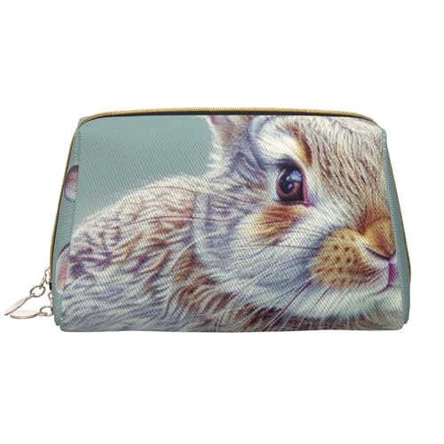 Make-up-Tasche mit lustigem Hasen-Motiv, für Damen, tragbar, Leder, mit Reißverschluss, Kosmetiktasche, weiß, Einheitsgröße, Kosmetiktasche von BNVSADC
