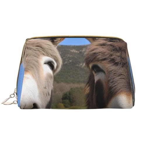 Make-up-Tasche mit lustigen Eseln für Damen, tragbar, Leder, Reise-Reißverschluss, Kosmetiktasche, weiß, Einheitsgröße, Kosmetiktasche von BNVSADC