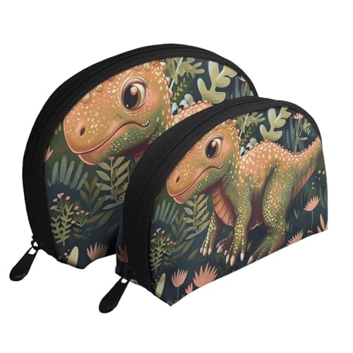 Make-up-Tasche mit niedlichem Dinosaurier-Motiv, 2-teilig, tragbar, Reise-Kulturbeutel, Kosmetik-Organizer-Tasche für Damen, weiß, Einheitsgröße, Kosmetiktasche von BNVSADC
