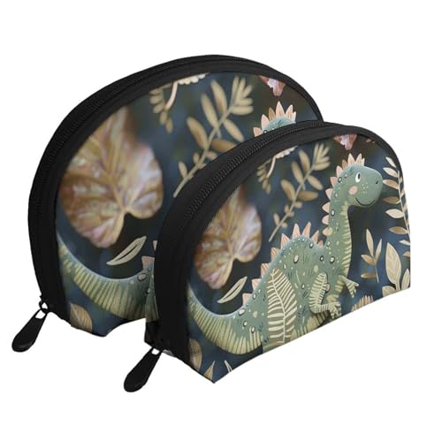 Make-up-Tasche mit niedlichem Dinosaurier-Motiv, 2-teilig, tragbar, Reise-Kulturbeutel, Kosmetik-Organizer-Tasche für Damen, weiß, Einheitsgröße, Kosmetiktasche von BNVSADC