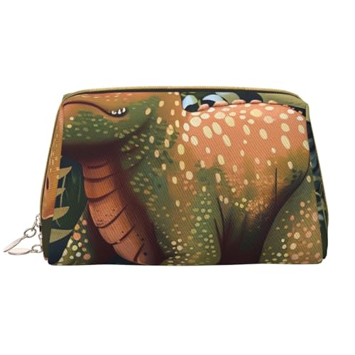 Make-up-Tasche mit niedlichem Dinosaurier-Motiv, für Damen, tragbar, Leder, Make-up-Tasche, Reise-Kosmetiktasche, Organizer, weiß, Einheitsgröße, Kosmetiktasche von BNVSADC