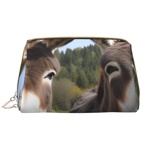 Make-up-Tasche mit niedlichem Eselmotiv, für Damen, tragbar, Leder, Reise-Reißverschluss, Kosmetiktasche, weiß, Einheitsgröße, Kosmetiktasche von BNVSADC