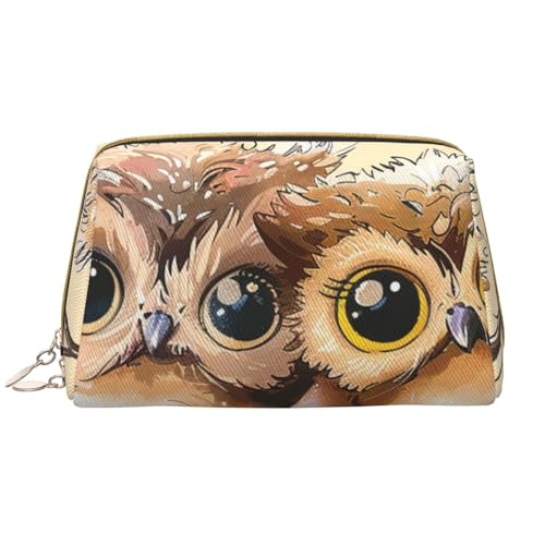 Make-up-Tasche mit niedlichem Eulen-Motiv, für Damen, tragbar, Leder, Reise-Reißverschluss, Kosmetiktasche, weiß, Einheitsgröße, Kosmetiktasche von BNVSADC