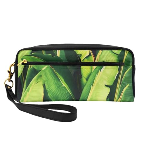 Make-up-Tasche mit tropischen Bananenblättern, bedrucktes Leder, mit Handschlaufe, tragbare Reise-Kulturbeutel, Kosmetik-Organizer-Tasche für Damen, Schwarz , Einheitsgröße, Kosmetiktasche von BNVSADC