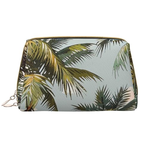 Make-up-Tasche mit tropischen Palmen für Damen, tragbar, Leder, Reise-Kosmetiktasche, mit Reißverschluss, weiß, Einheitsgröße, Kosmetiktasche von BNVSADC