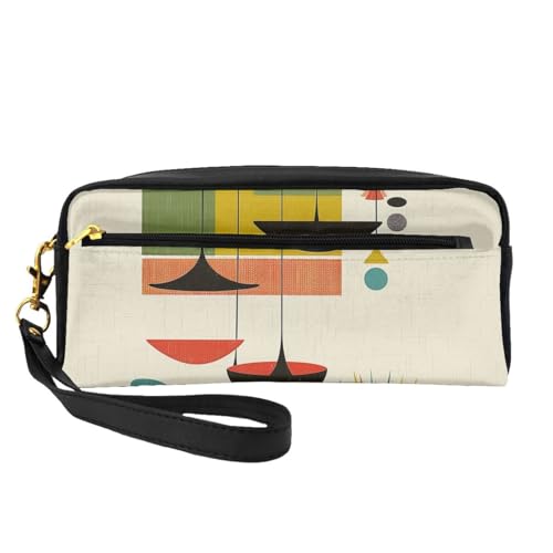Mid Century Make-up-Tasche mit Handschlaufe, modern, bedruckt, Leder, tragbar, Reise-Kulturbeutel, Kosmetik-Organizer-Tasche für Damen, Schwarz , Einheitsgröße, Kosmetiktasche von BNVSADC
