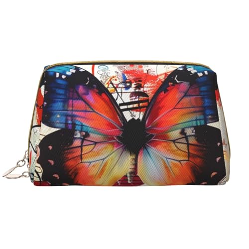 Musica Make-up-Tasche mit Schmetterlingsmotiv, für Damen, tragbar, Leder, Reise-Reißverschluss, Kosmetiktasche, weiß, Einheitsgröße, Kosmetiktasche von BNVSADC
