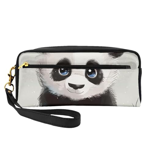 Niedlicher Panda 1 bedruckte Leder-Make-up-Tasche mit Handschlaufe, tragbare Reise-Kulturbeutel, Kosmetik-Organizer-Tasche für Damen, Schwarz , Einheitsgröße, Kosmetiktasche von BNVSADC
