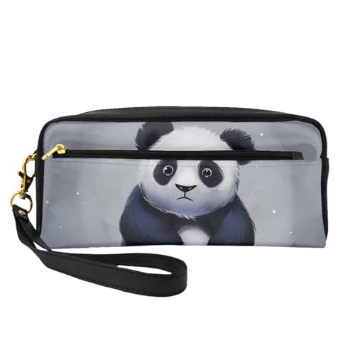 Panda-bedruckte Make-up-Tasche aus Leder mit Handgelenkschlaufe, tragbare Reise-Kulturbeutel, Kosmetik-Organizer-Tasche für Damen, Schwarz , Einheitsgröße, Kosmetiktasche von BNVSADC