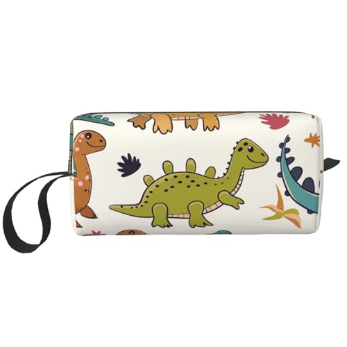 Reise-Make-up-Tasche mit Dinosaurier-Muster, tragbare Kosmetiktasche, Make-up-Tasche, Kulturbeutel, Handtasche, Organizer für Damen, weiß, Einheitsgröße, Kosmetiktasche von BNVSADC