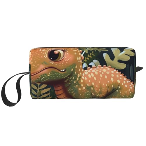 Reise-Make-up-Tasche mit niedlichem Dinosaurier-Motiv, tragbare Kosmetiktasche, Make-up-Tasche, Kulturbeutel, Handtaschen-Organizer für Damen, weiß, Einheitsgröße, Kosmetiktasche von BNVSADC