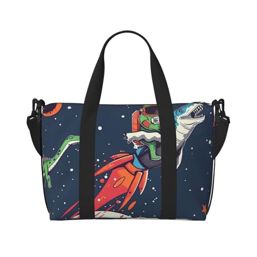 Reisetasche mit lustigem Astronautenmotiv und niedlichem Dinosaurier-Raketen-Druck, für Herren und Damen, groß, wasserabweisend, Turnbeutel, Wochenendtasche mit Schultergurt, Schwarz , Einheitsgröße, von BNVSADC
