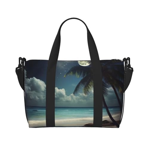 Reisetasche mit tropischem Strandpalme mit Vollmonddruck, für Herren und Damen, groß, wasserabweisend, Turnbeutel, Wochenendtasche mit Schultergurt, Schwarz , Einheitsgröße, Reisetasche von BNVSADC