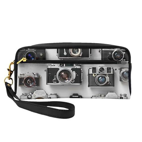 Retro-Make-up-Tasche aus Leder, mit Handschlaufe, tragbar, Reise-Kulturbeutel, Kosmetik-Organizer-Tasche für Damen, Schwarz , Einheitsgröße, Kosmetiktasche von BNVSADC